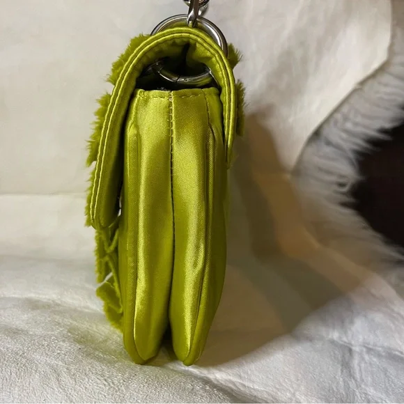 NWT Botkier Chartreuse Sateen Chain Quilt Flap Small Shoulder Bag 9”x 2” x 6”Y2K - Picture 15 of 16